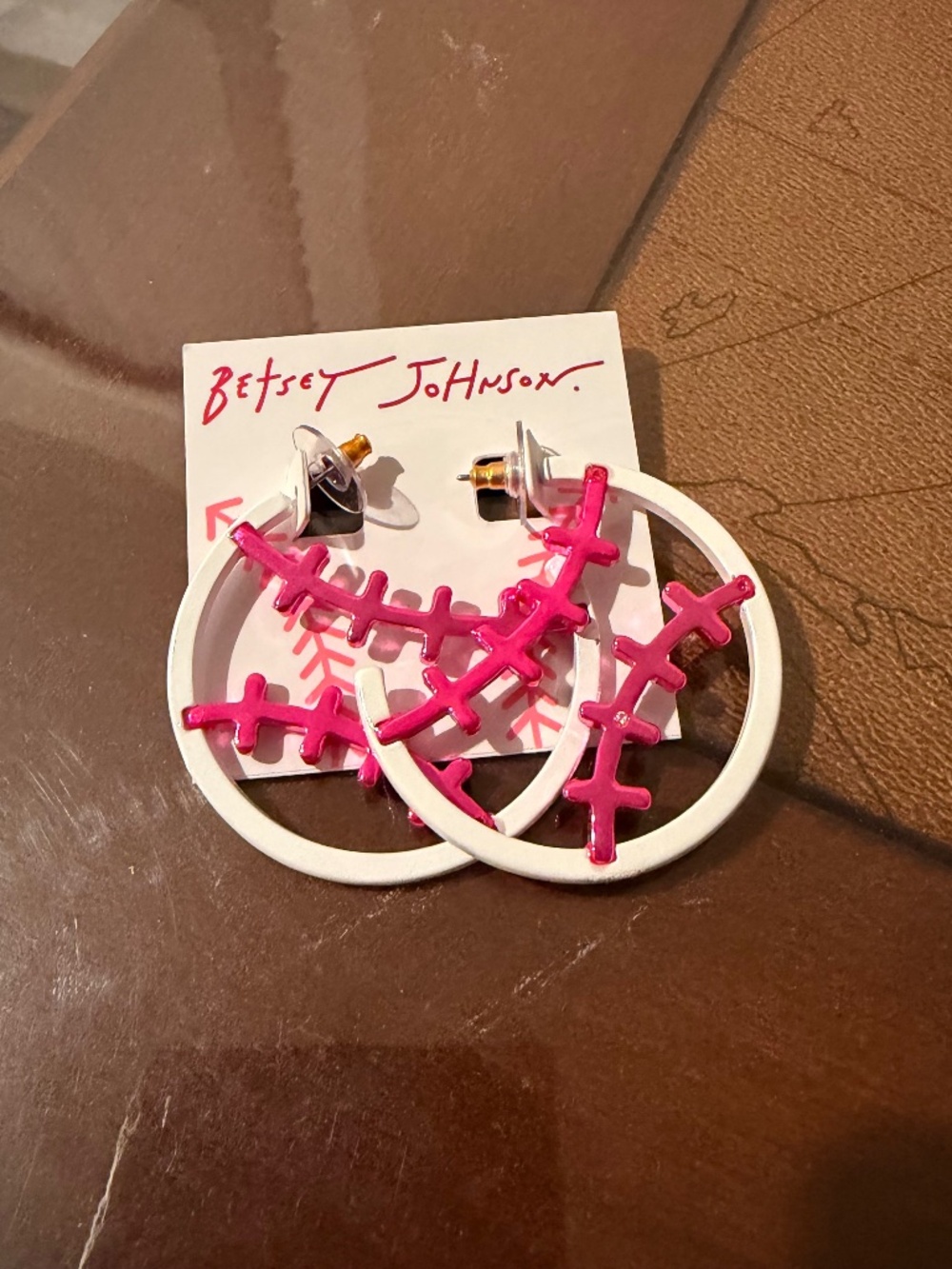 Betsey Johnson Baseball Hoop Earrings